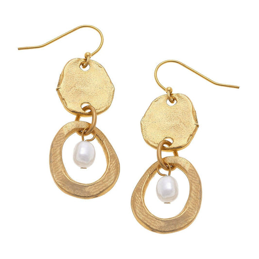 Open Oval & Freshwater Pearl Earrings
