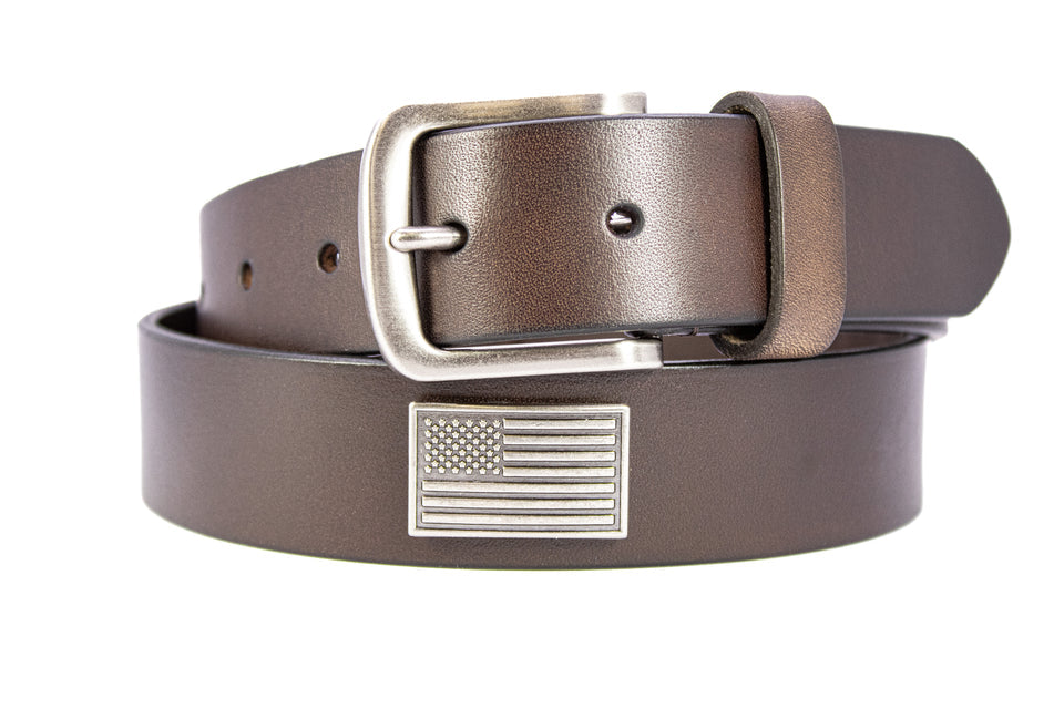 AMERICAN FLAG MEN'S BROWN LEATHER CONCHO BELT