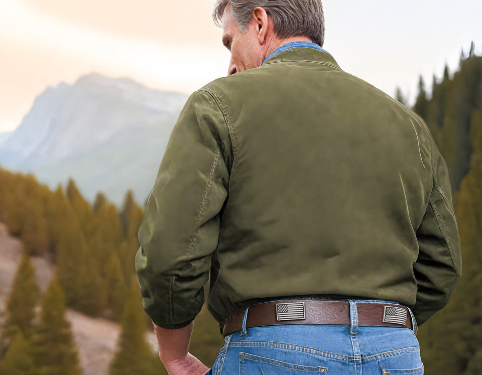 AMERICAN FLAG MEN'S BROWN LEATHER CONCHO BELT