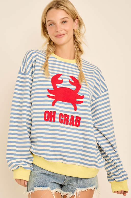 BLUE MULTI STRIPE CRAB SWEATSHIRT