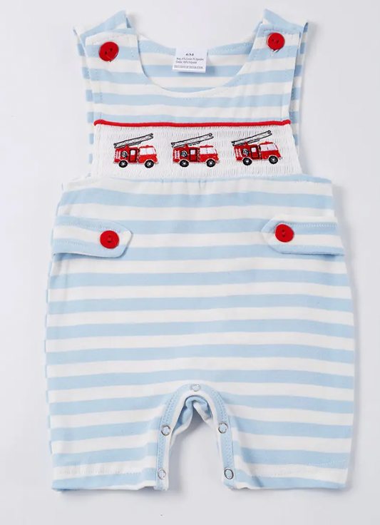 BLUE STRIPE FIRE ENGINE SMOCKED BOY JONJON