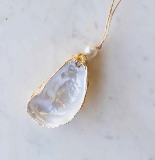 OYSTER ORNAMENT GOLD PEARL 3"
