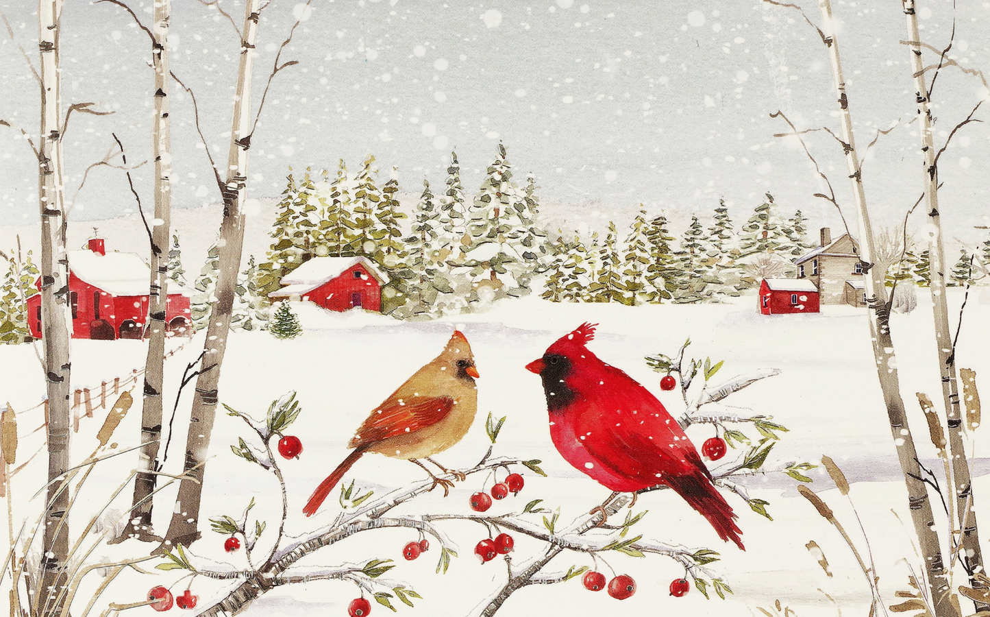 CARDINALS IN WINTER DELUXE HOLIDAY CARDS