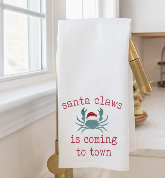 SANTA CLAWS IS COMING TO TOWN TEA TOWEL