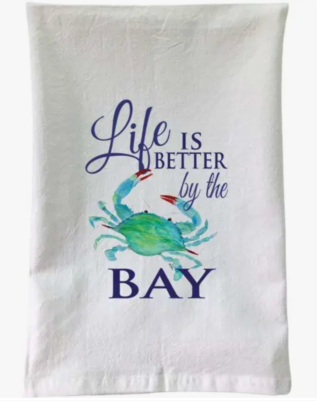 CLAWDIA CRAB LIFE IS BETTER ON THE BAY FLOUR SACK TOWEL