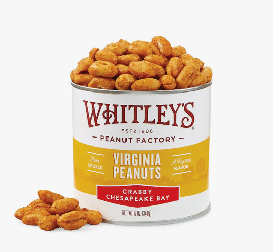WHITLEY'S 12 OZ TINS CRABBY CHESAPEAKE BAY VIRGINIA PEANUTS
