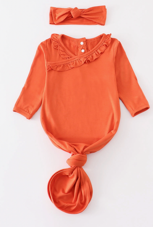 ORANGE BAMBOO RUFFLE 2 PC BABY GOWN