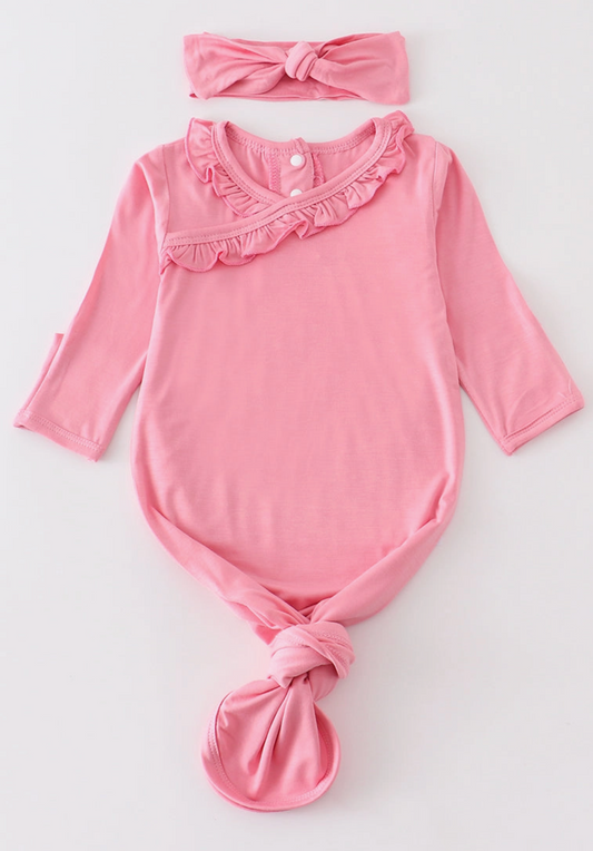 PINK BAMBOO RUFFLE 2 PC BABY GOWN