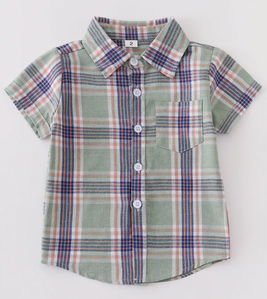 GREEN PLAID BUTTON DOWN BOY SHIRT