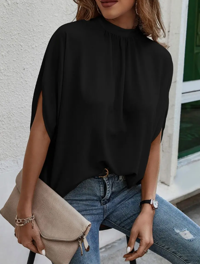 SUMMER SHIRT SLIT BAT SLEEVE BLACK