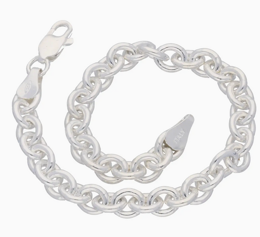 CABLE LINK CHAIN BRACELET STERLING SILVER 6 MM WIDE 7.5 INCH