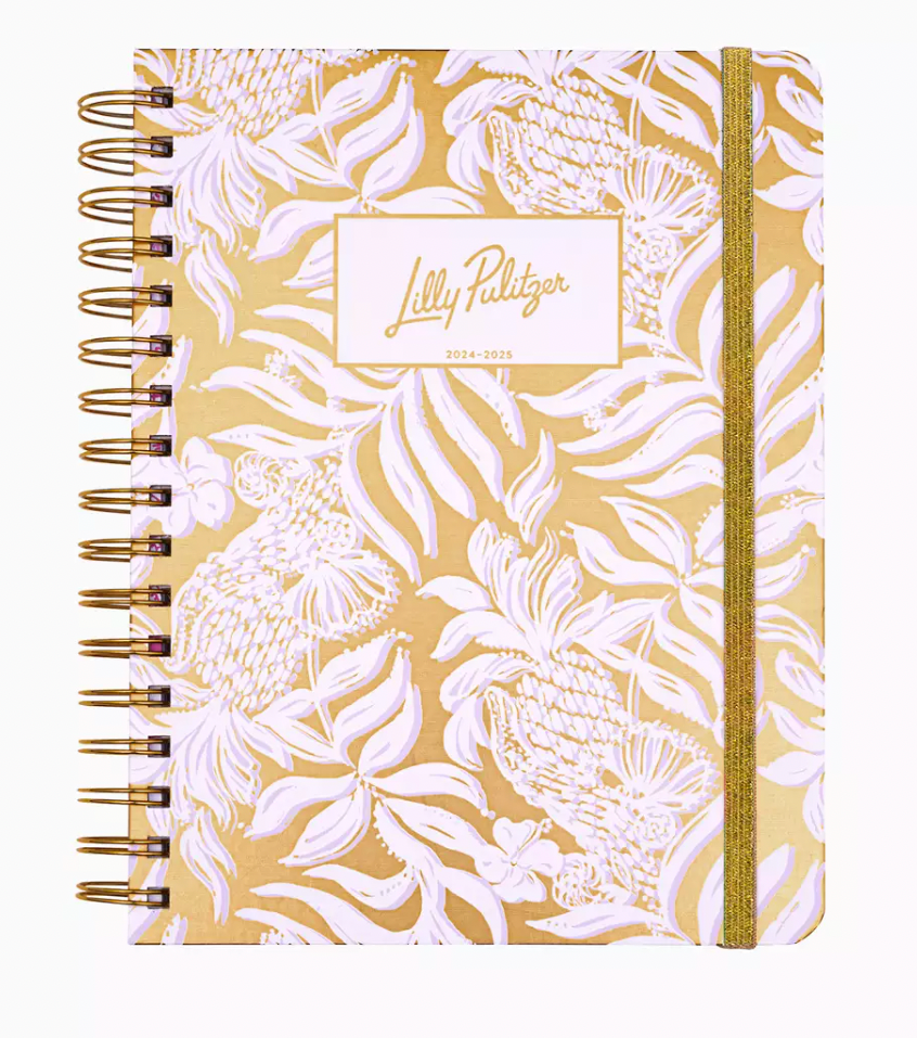 LILLY PULITZER LARGE 17. MONTH AGENDA GOLD METALLIC BON VIVANTS 2024-2025 CALENDAR