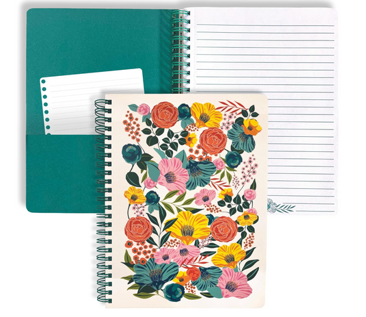 STEEL MILL LARGE SPIRAL NOTEBOOK GARDEN BLOOMS CREAM