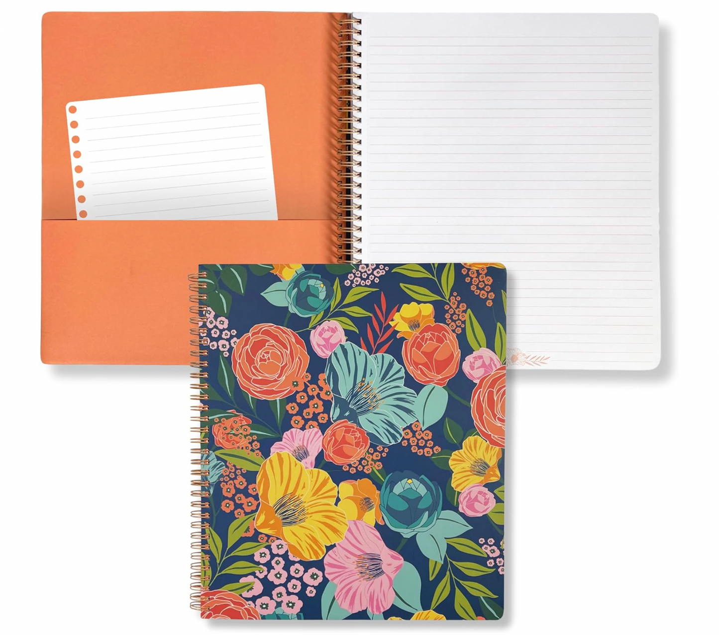 STEEL MILL LARGE SPIRAL NOTEBOOK GARDEN BLOOMS NAVY