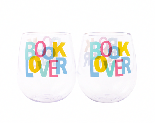 DRAPER JAMES ACRYLIC WINE GLASS SET BOOK LOVER