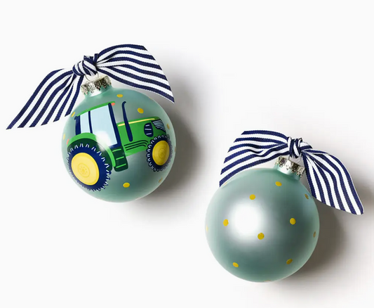 ON THE FARM TRACTOR 100 MM GLASS ORNAMENT