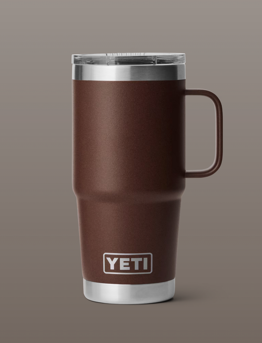 YETI RAMBLER 20 OZ TRAVEL MUG- WETLANDS BROWN