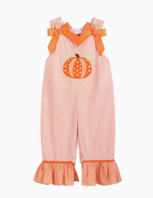 ORANGE PINSTRIPE PUMPKIN AND BOWS PLAYSUIT