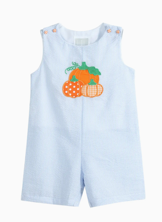 BLUE SEERSUCKER PUMPKIN SHORTALLS