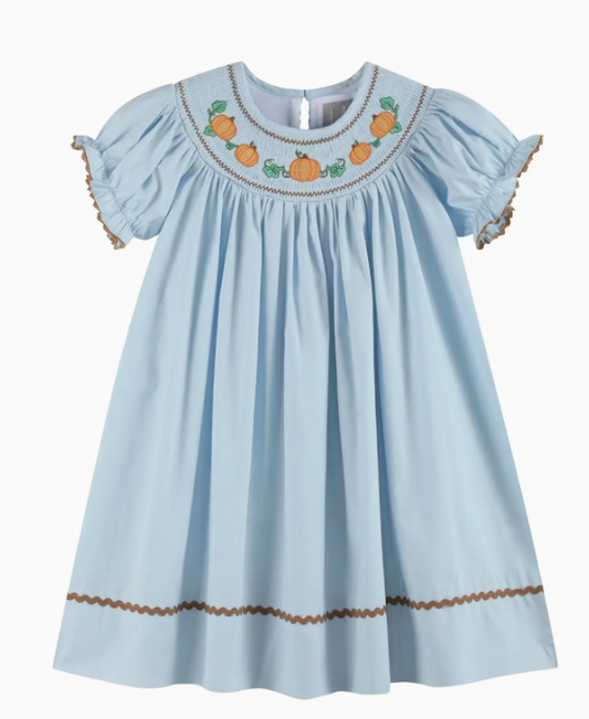 BLUE PUMPKIN GINGHAM SMOCKED BISHOP DRESS