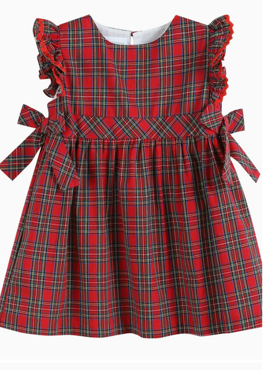 CHRISTMAS PLAID RUFFLE SLEEVE DRESS