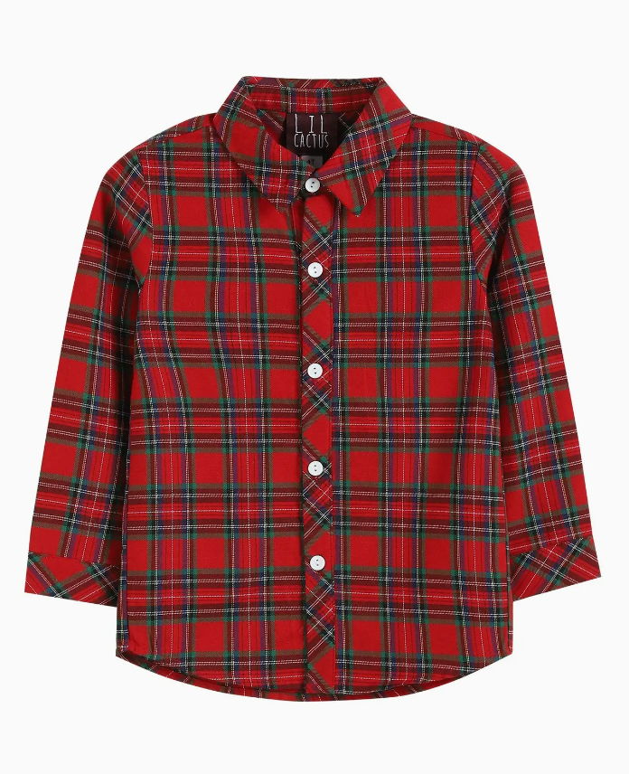 RED AND GREEN TARTAN BOY DRESS SHIRT