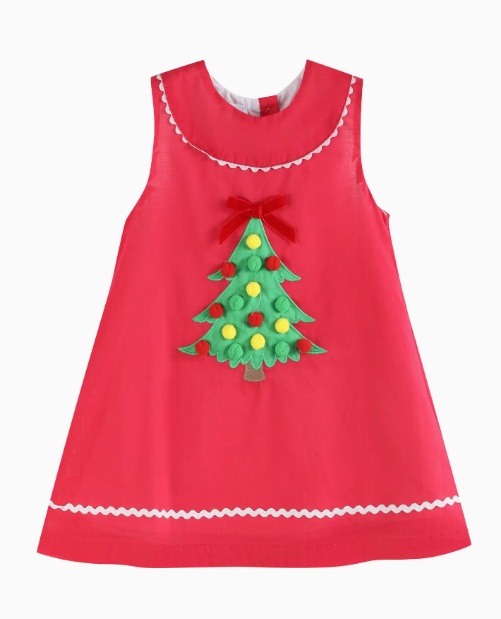 RED POMPOM CHRISTMAS TREE DRESS