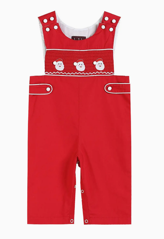 RED & WHITE SANTA SMOCKED OVERALLS