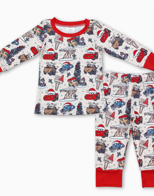 RED LONG SLEEVES CARS CHRISTMAS KIDS BOYS PAJAMAS