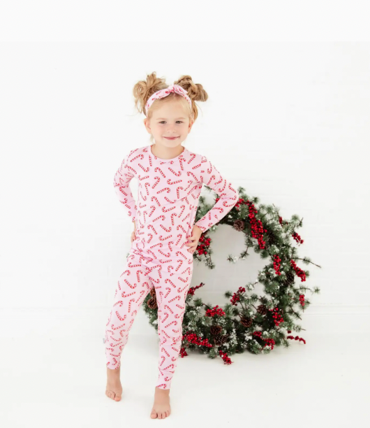 CANDY CANE LANE CHRISTMAS BAMBOO TWO PIECE PAJAMAS SET PINK