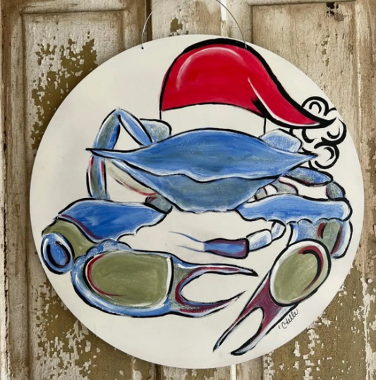 SANTA CRAB CUSTOM NAUTICAL CHRISTMAS DOOR HANGER