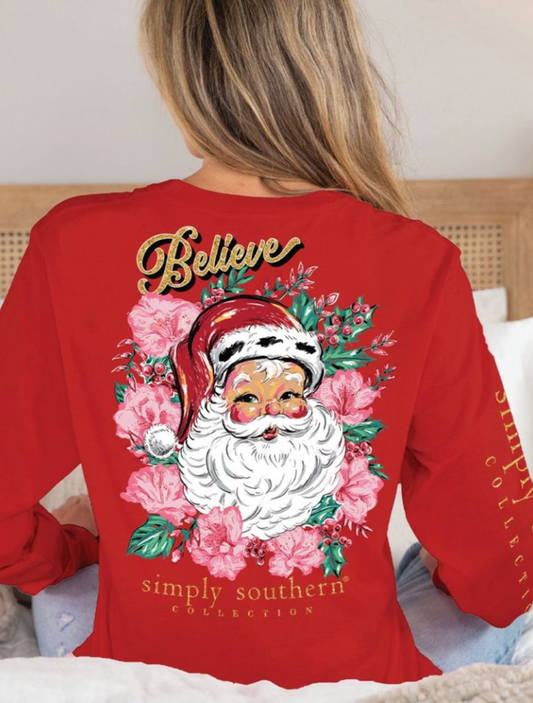 SIMPLY SOUTHERN FLORAL SANTA RED LONG SLEEVE