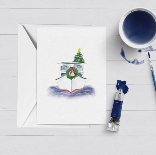 SANTA'S SLEIGH BOAT WATERCOLOR CHRISTMAS CARD BOXED SET