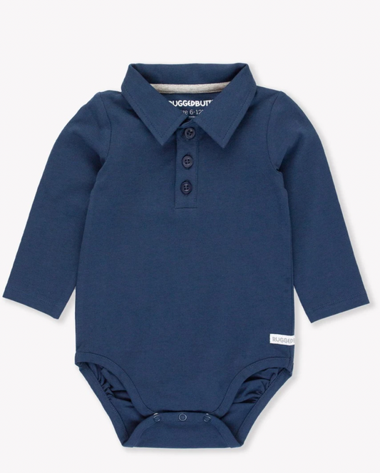 RUGGED BUTTS NAVY KNIT POLO BODYSUIT