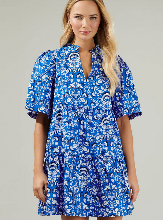 FLORAL TOMALES DRESS SPLIT NECK