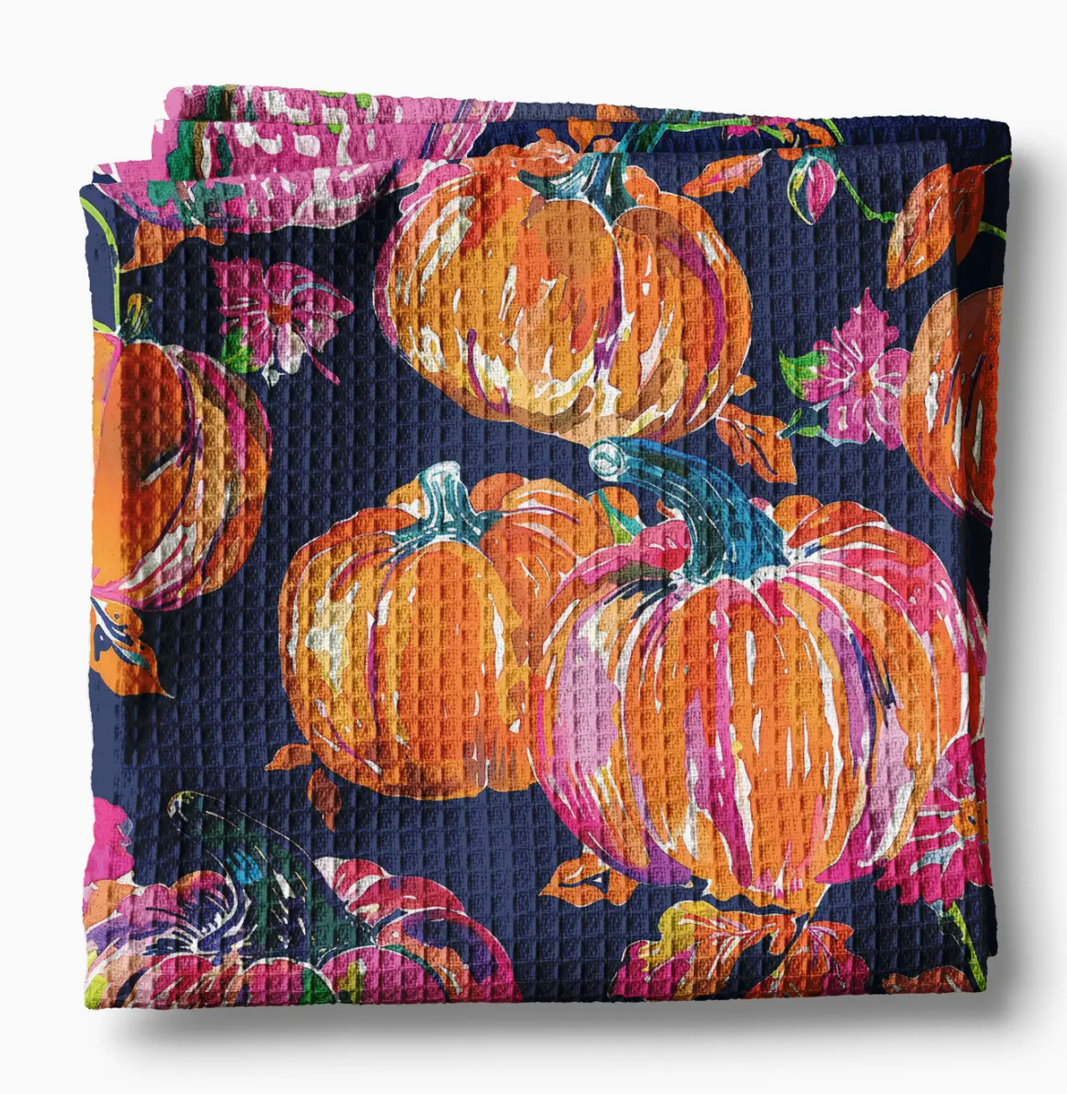 PREPPY NAVY PINK PUMPKIN FALL WAFFLE TOWEL