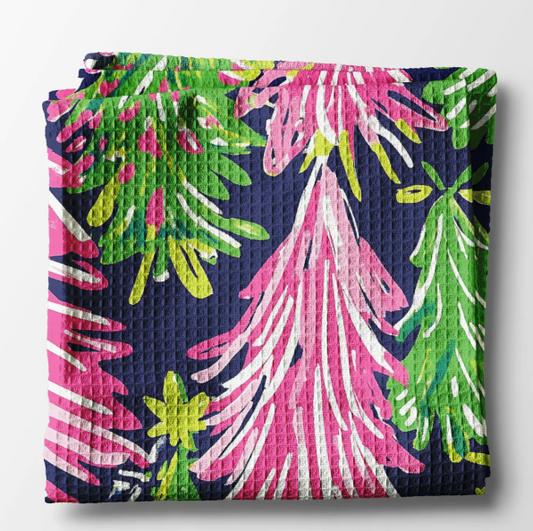 PREPPY NAVY PINK CHINOISERIE KITCHEN TOWEL LIME