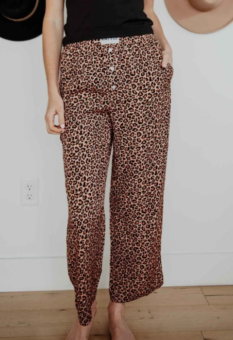 BROWN LEOPARD PRINT BOXER PAJAMA PANTS