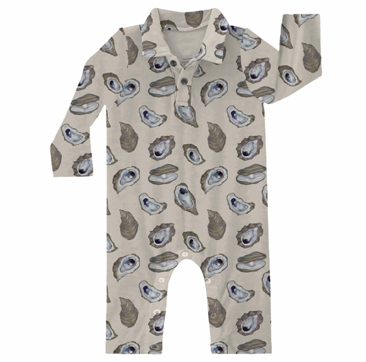 GOOSIES LONG SLEEVE POLO ROMPER OYSTER