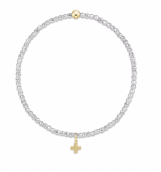 ENEWTON BRIGHT SILVER FACETED HEMATITE 2MM BEAD BRACELET SIGNATURE CROSS GOLD CHARM