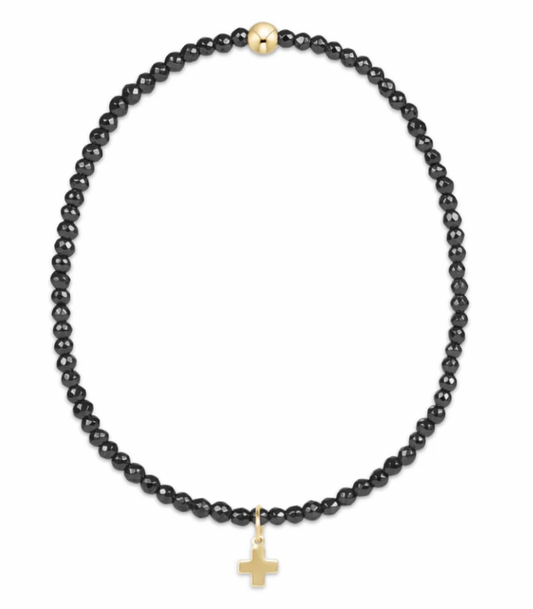 ENEWTON FACETED HEMATITE 2MM BEAD BRACELET SIGNATURE CROSS GOLD CHARM