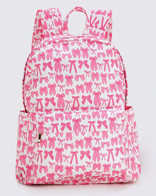 BOW PRINT GIRLS CANVAS BACKPACK