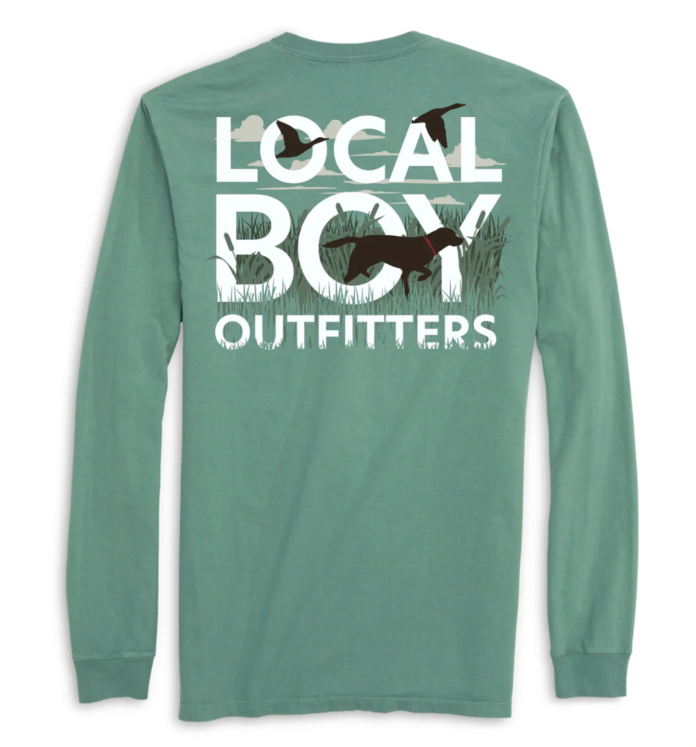 LOCAL BOY OUTFITTERS TEXT AND TAIL LS TEE LIGHT GREEN