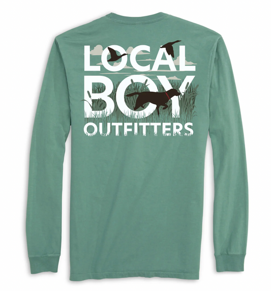 LOCAL BOY OUTFITTERS TEXT AND TAIL LS TEE LIGHT GREEN