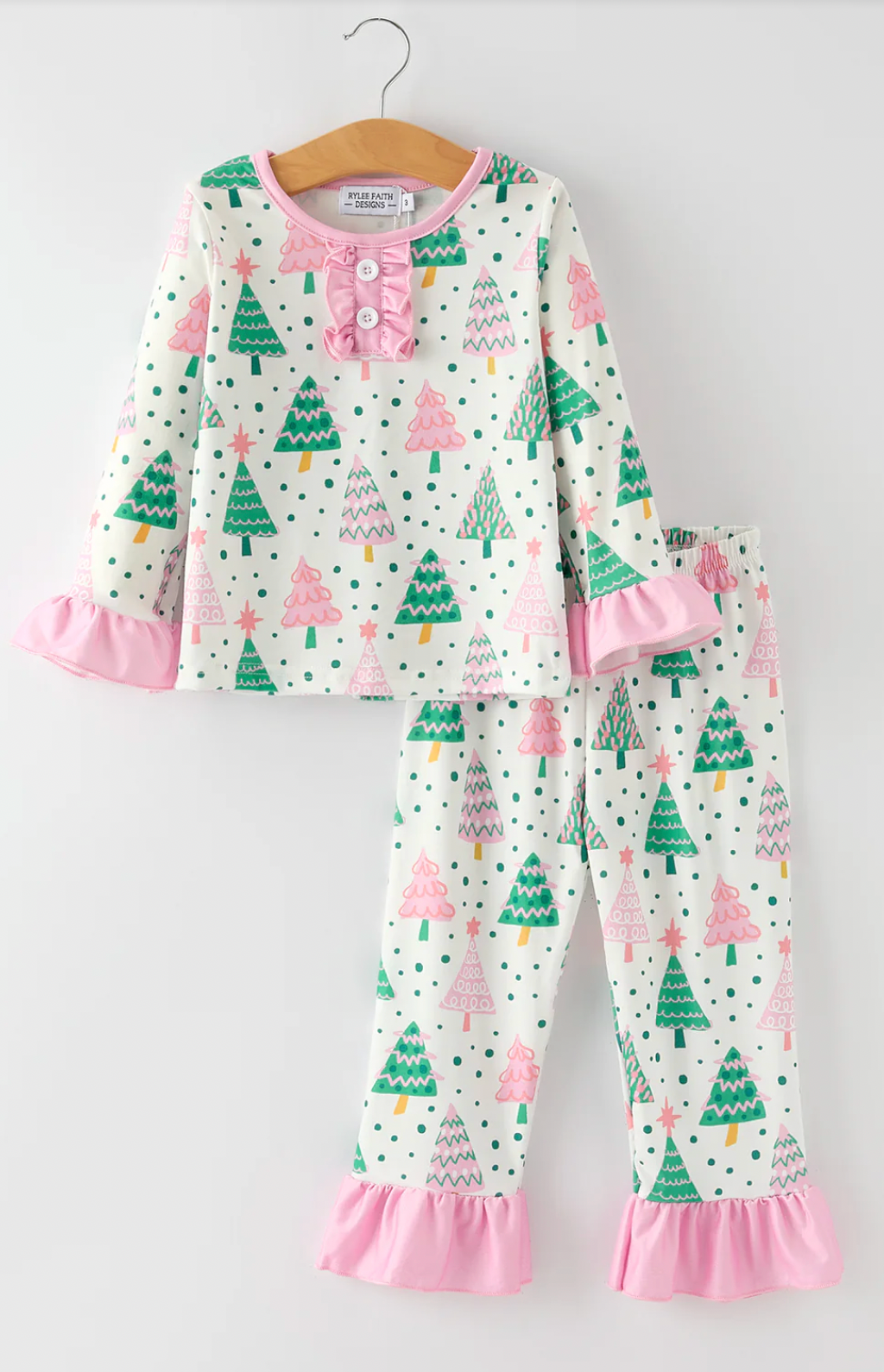 CHRISTMAS TREE RUFFLES GIRLS PAJAMAS