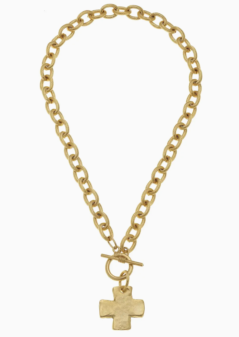 GOLD CROSS FRONT TOGGLE NECKLACE