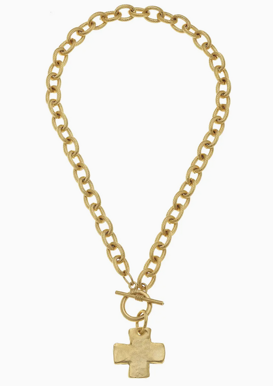 GOLD CROSS FRONT TOGGLE NECKLACE