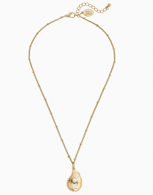 HANDCAST GOLD OYSTER WITH GENUINE FRESHWATER PEARL NECKLACE