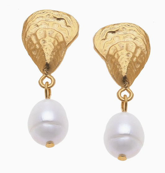 OYSTER + PEARL DROP EARRINGS