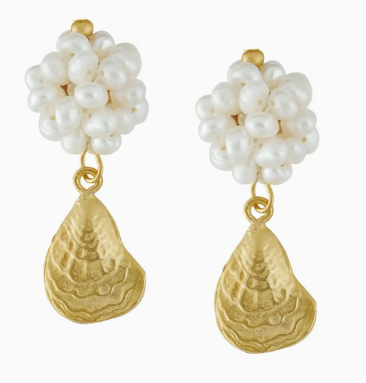 OYSTER AND FRESHWATER PEARL CLUSTER EARRINGS